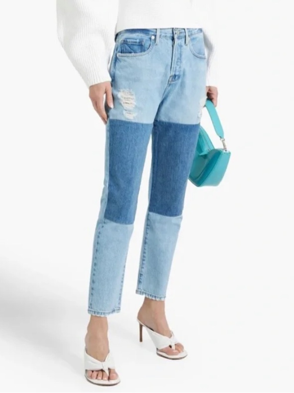 FRAME Le Original Straight Leg Jeans Patch Rework Denim Distressed Women’s 26